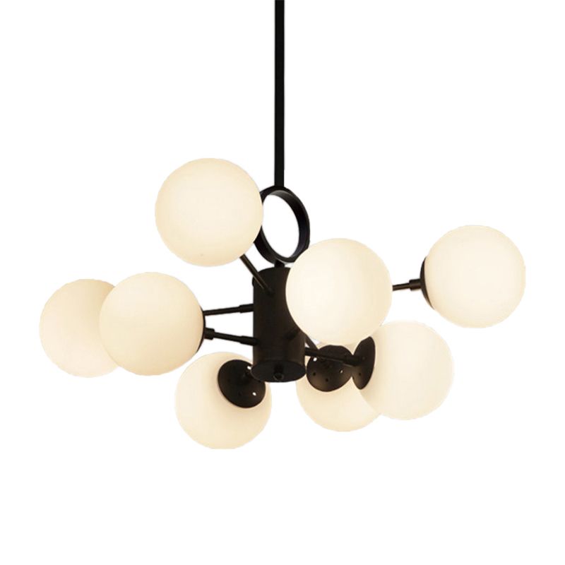 Bubble Shade Dining Table Chandelier Milk Glass Multi-Head Modern Hanging Light in White