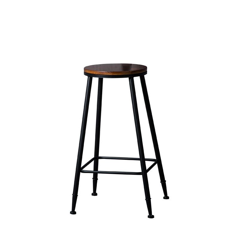 Indoor Industrial Style Wood Top Barstool Metal 4 Legs Bar Stool with Pedal