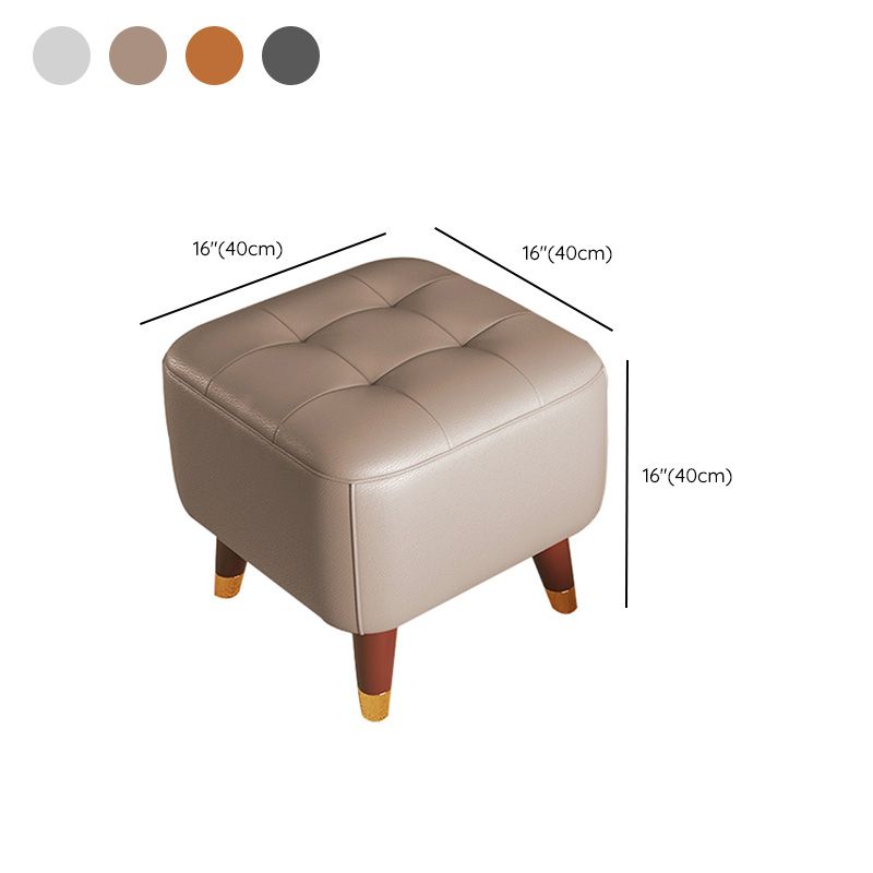 Mid-Century Modern Ottoman Genuine Leather Tufted Square Ottoman with Chair Legs