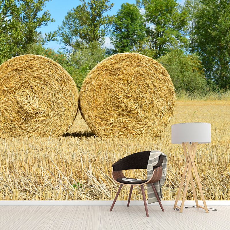 Dry Straw Bales Mural Wallpaper Modern Mildew Resistant for Fireplace Decor