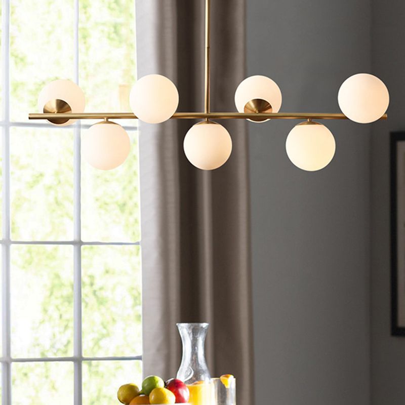 Ball Shape Glass Chandelier Modern Style 7 Lights Island Ceiling Light in Gold