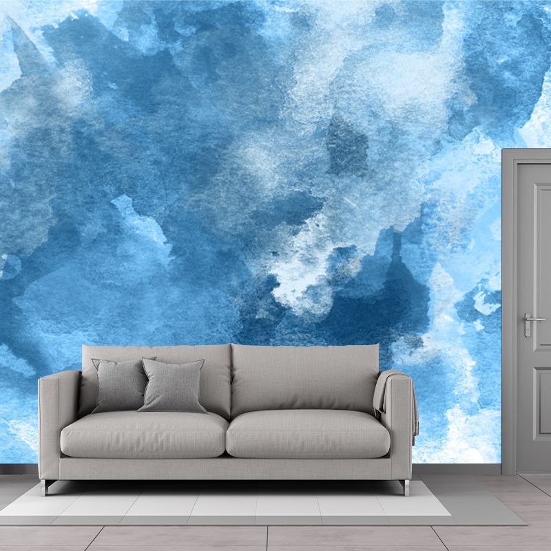 Blue Smoke Painting Mural Decal Abstract Modern Stain-Proof Wall Covering for Home