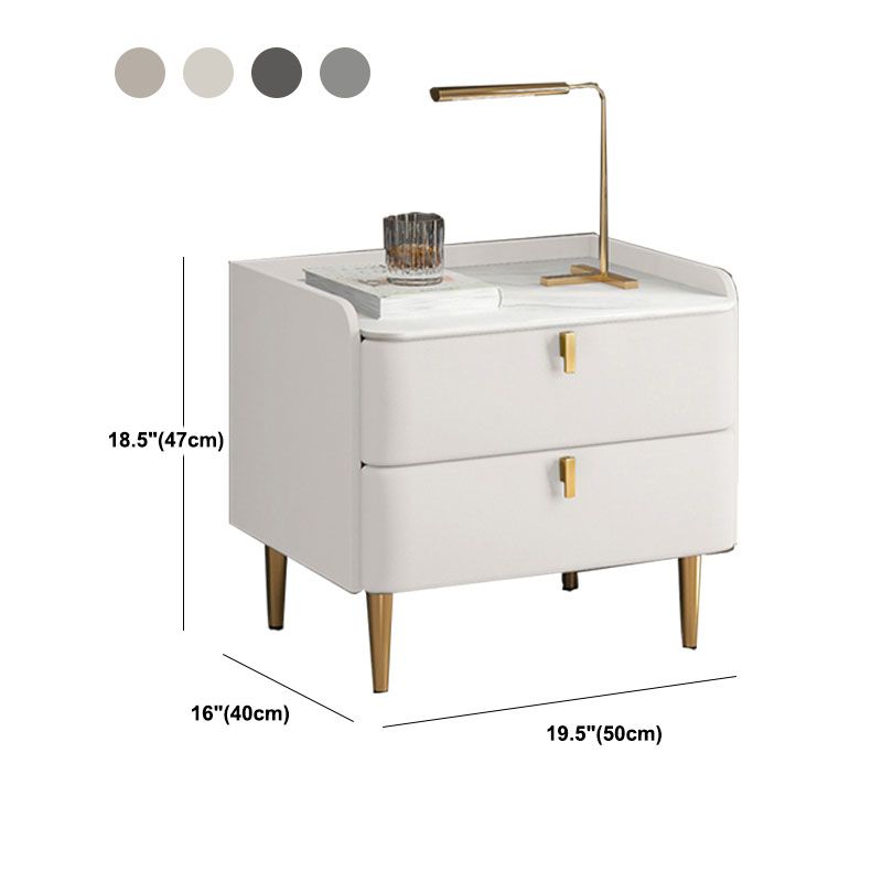 Contemporary Solid Wood Nightstand Stone Top Night Table with Drawers