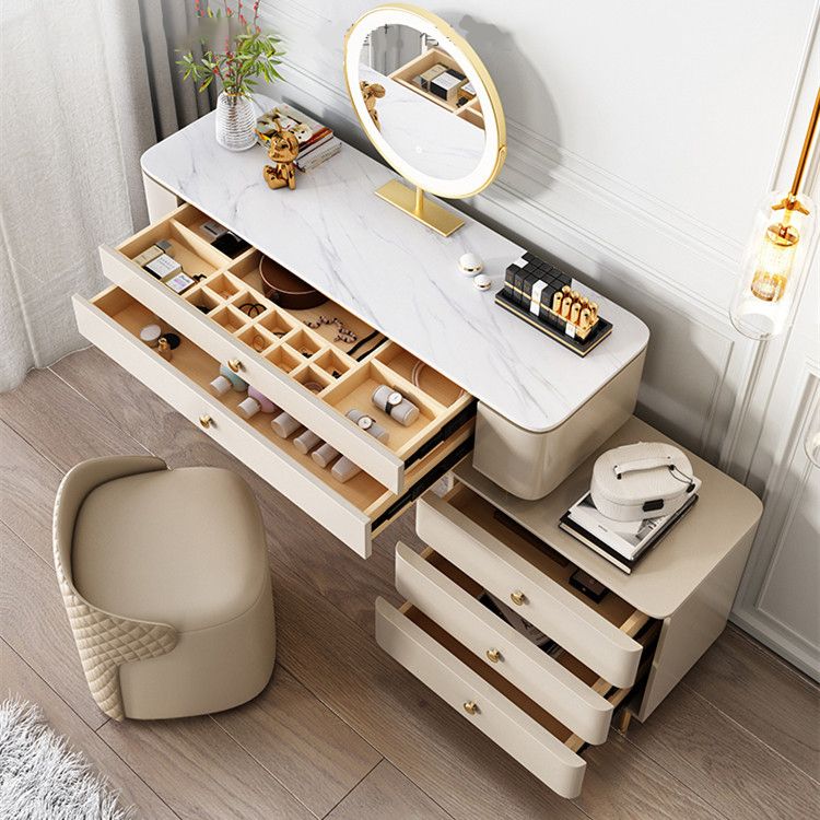 White Rock Sheet Top Gold Metal Base Glam Style 2/5 Drawers Dresser