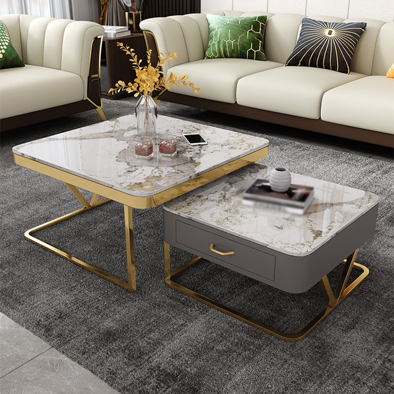 Faux Marble Frame Coffee Table Fixed Modern Square Cocktail Table