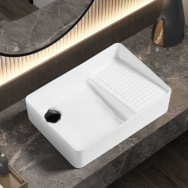 Modern Bathroom Sink Pop-Up Drain Porcelain Solid Color Rectangular Vessel Bathroom Sink
