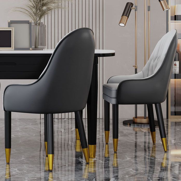 Faux Leather Dining Chairs Modern Parsons Chair with Wood Legs