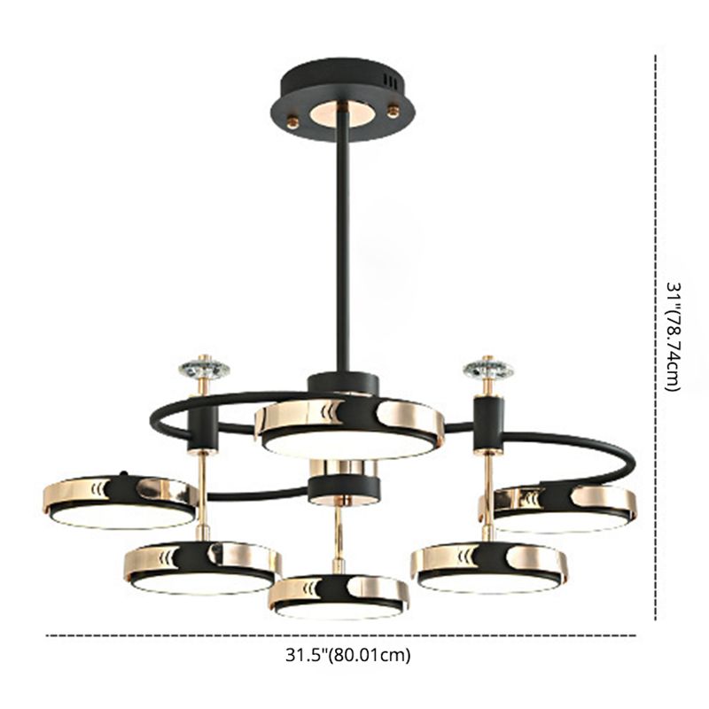 Postmoderne ronde kroonluchter metalen slaapkamer led suspensie licht in zwart-goud