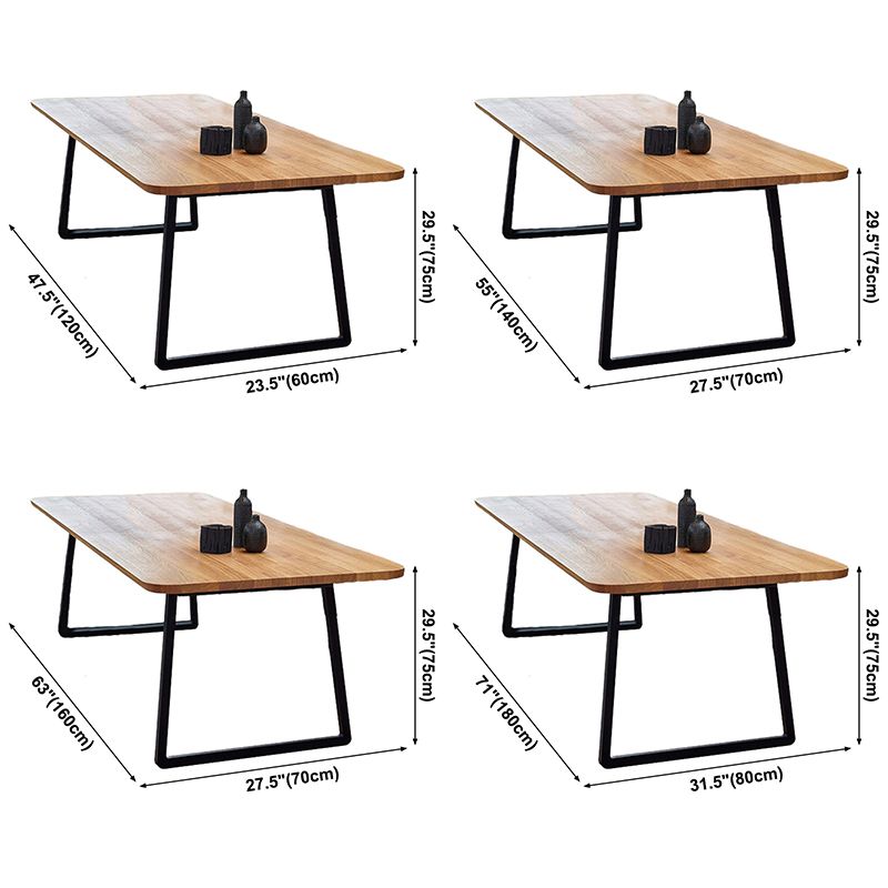 Modern Pine Solid Wood Table Rectangle Dining Table with Metal Black Double Pedestal Base