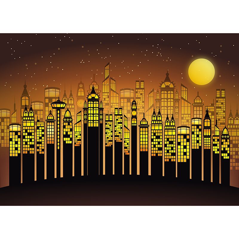 City Building Illustration Wall Covering for Meeting Room, Custom Size Available