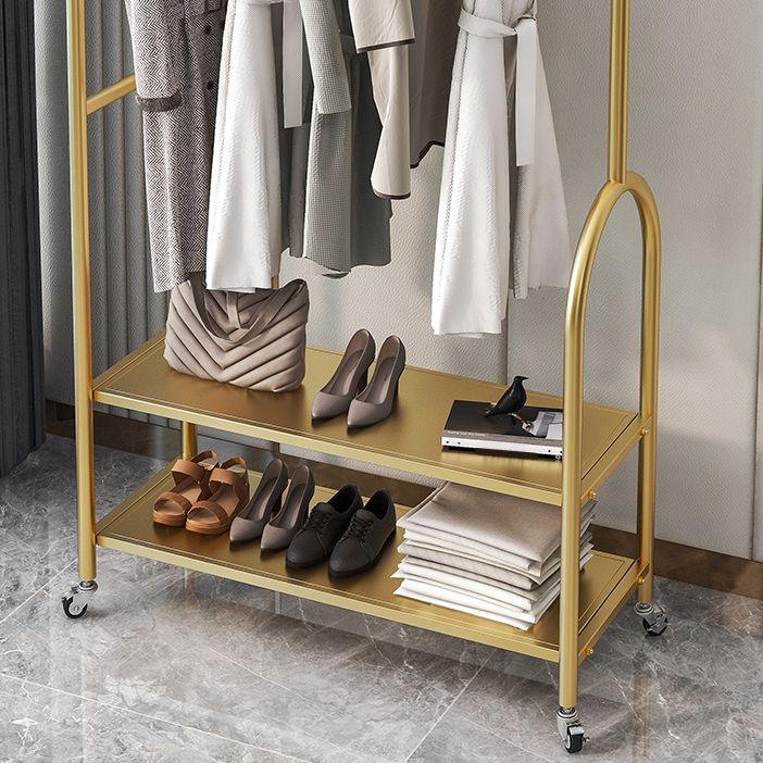 Modern Plain Clothes Hanger Storage Shelving Metal Coat Rack with Castors