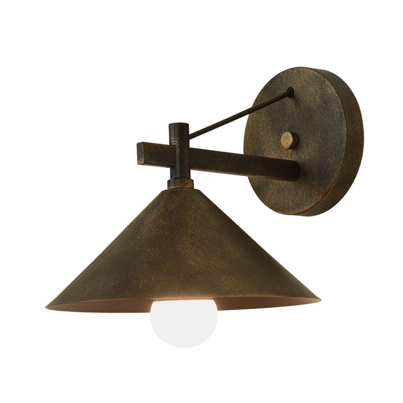 Metal Cone Wall Hanging Light Vintage 1 Light Outdoor Sconce Lighting Fixture in Black/Antique Brass/Aged Silver