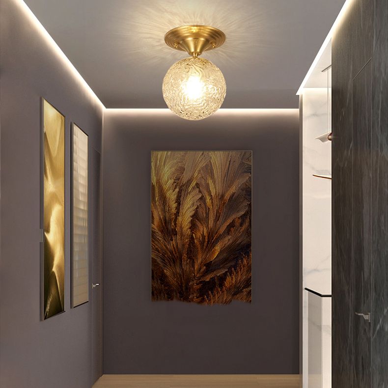 Spherical Glass Semi Flush Ceiling Light Nordic Style Gold Semi Mount Lighting