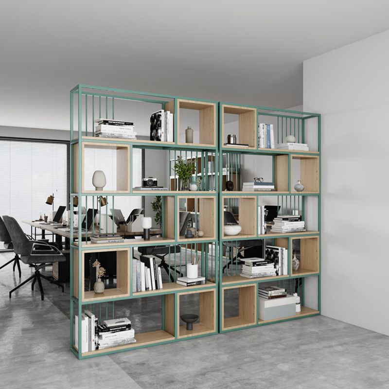 Modern Living Room Etagere Bookshelf Metal Frame Solid Wood Shelf Bookcase