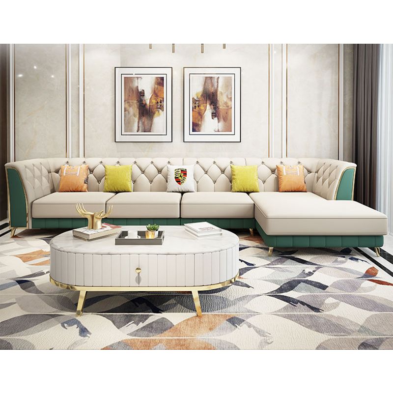 Ingebouwde arm getuft achterste meubels sectionals geplooide echte lederen sectionele bank set