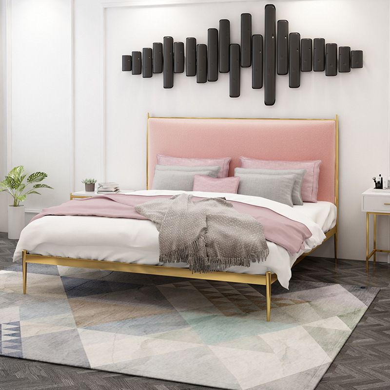Upholstered Bed Frame Luxurious Metal Standard Bed in Gold Finish
