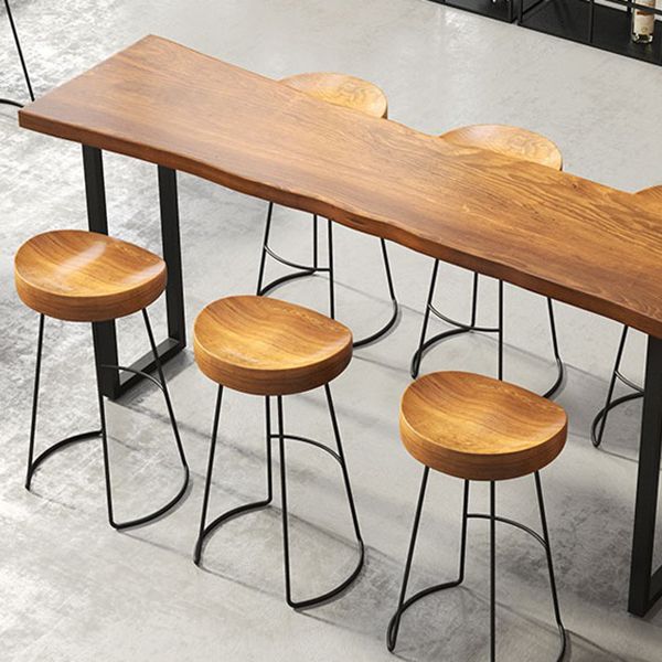 Coffee Shop Industrial Wood Barstool Metal Pedstal Bar Stool with Pedal