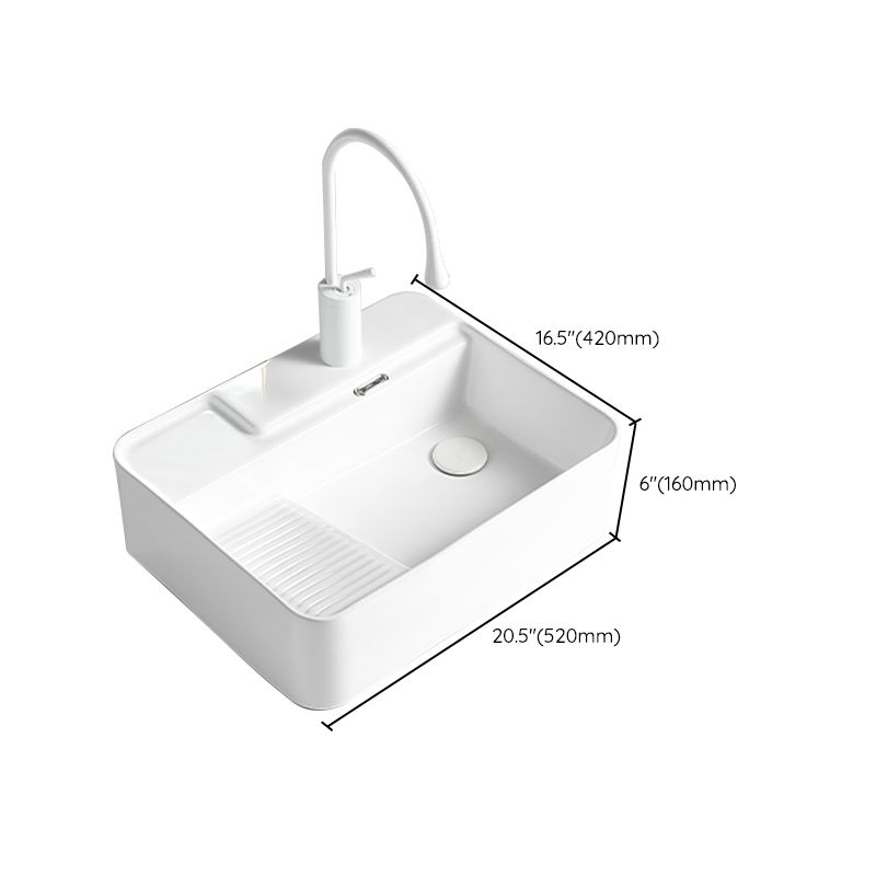 Modern Bathroom Sink Rectangular Porcelain Vessel Sink with Pop-Up Drain