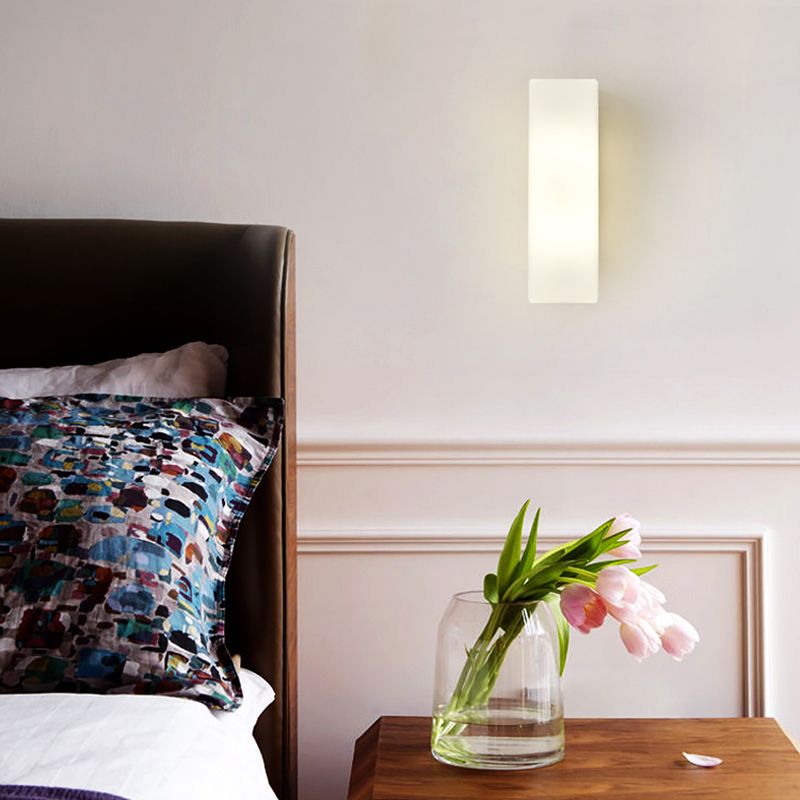 Glass Rectangular Wall Sconce Lights Modern Style 2 Lights Wall Mounted Lamps in White