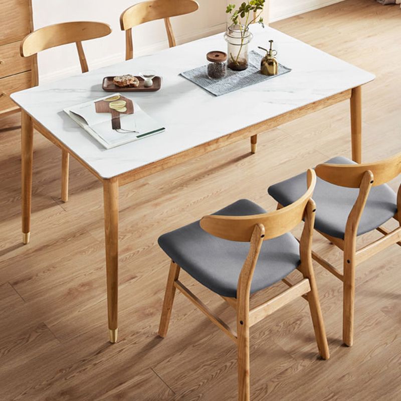 Contemporary Rectangular Stone Dining Table with Oak Brown Legs