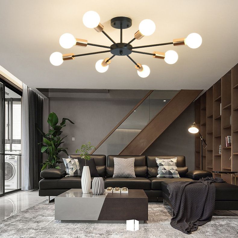 Blootgestelde metalen semi-gemonteerde verlichting Loft-stijl woonkamer semi-inbouwlamp in zwart