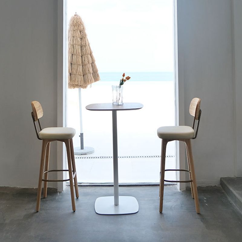 Nordic Style PU Leather Bar-stool Square Seat Counter Bar Stool with Wooden Legs