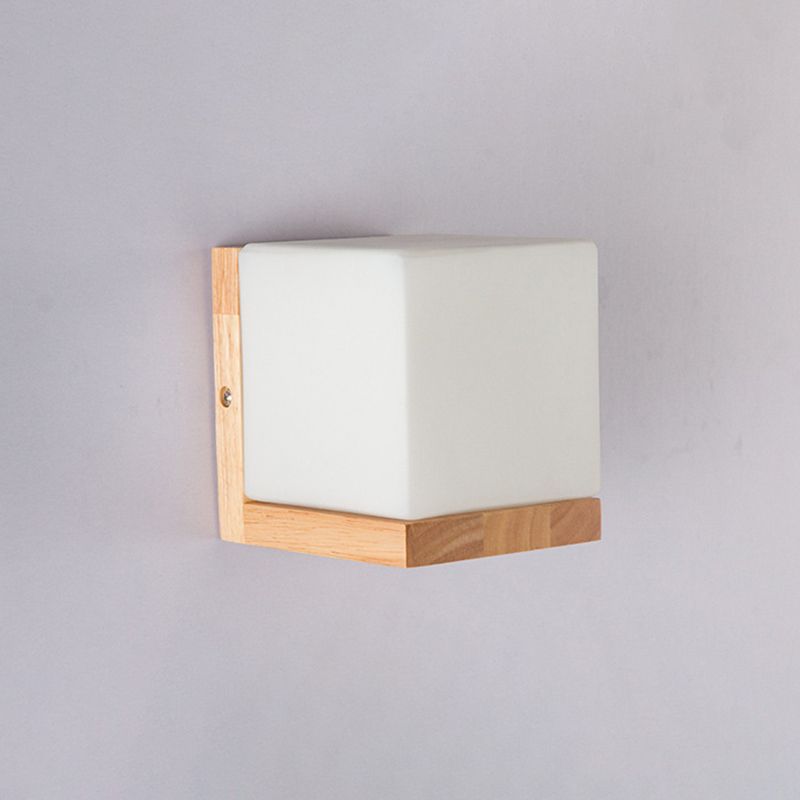 Square Wall Lighting Fixtures Modern Style Wood 1 Light Wall Lighting