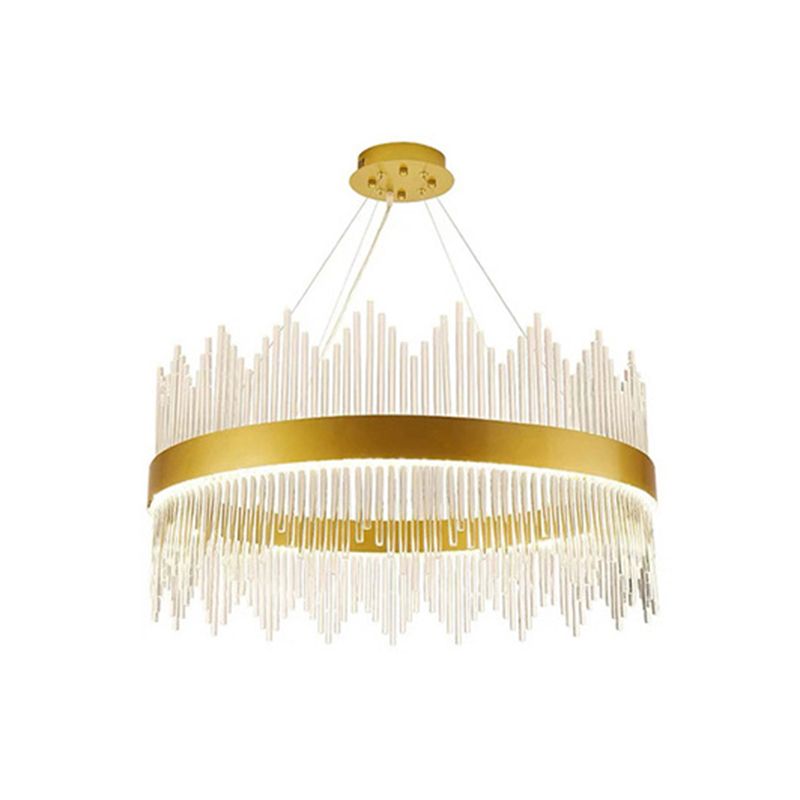 Ring Tri-Prism Crystal Pendant Light Simplicity Gold LED Hanging Island Light for Living Room