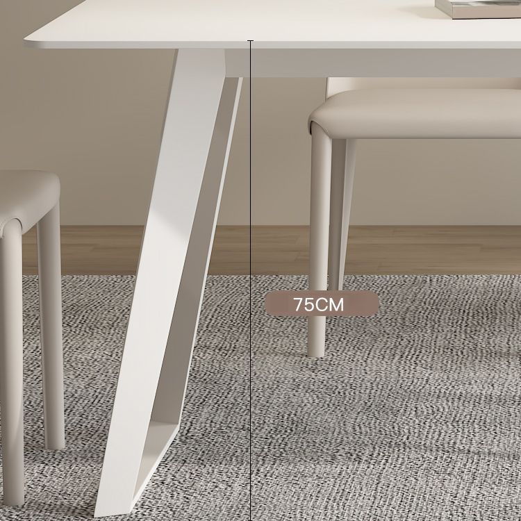 Modern Rectangle Dining Table White Stone Tabletop with Metal Sled Base