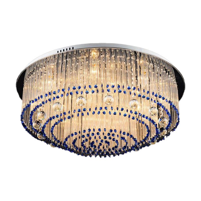 Round Crystal Rod Flush Mount Lamp Contemporary 6/9/14 Lights Nickel Ceiling Light Fixture