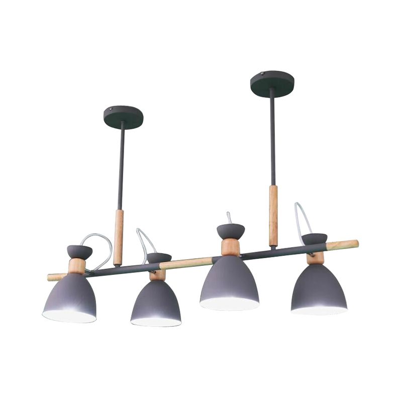 Grey/White/Green Bell Island Lamp Nordic 4-Light Iron Rotatable Hanging Pendant Light with Wood Decor