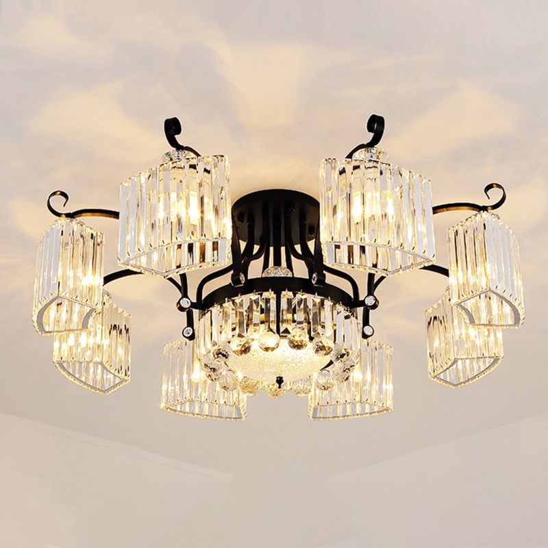 Crystal Prism Semi Flush Light Vintage Black Round Living Room Massimale Montato Lampada