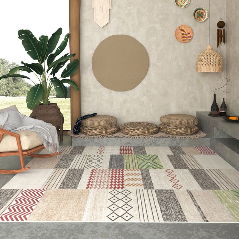 Beige Living Room Area Rug Bohemian Americana Print Rug Easy Care Washable Carpet for Home Decor
