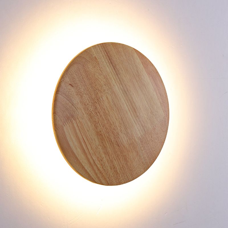 Wooden Wall Sconce Lighting Modern Round Disc Shape Wall Lamp for Bedroom
