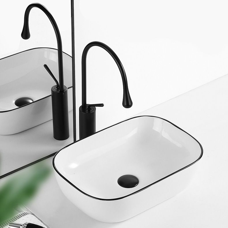 Contemporary Bathroom Sink with Pop-Up Drain Porcelain Rectangular Vessel