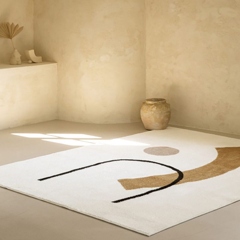White Tone Random Lines Rug Polyester Carpet Minimalist Anti-Slip Backing Indoor Rug for Living Room