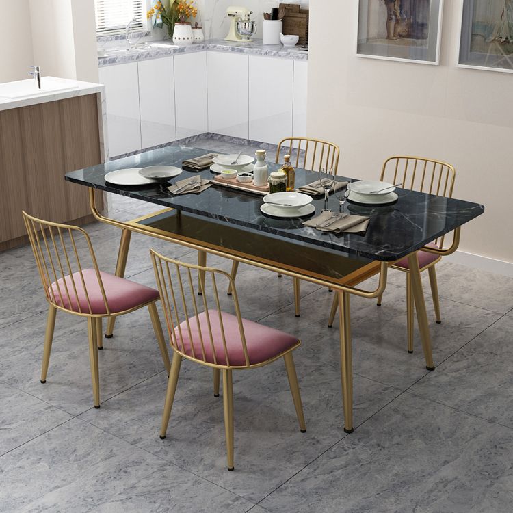 Traditional Luxury Dining Table Rectangle 4 Legs Dining Table with Gold Frame