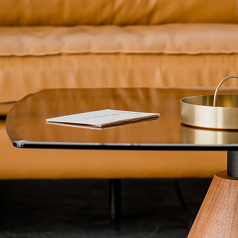 Square Glass Top Coffee Table in Brown Modern Pedestal Cocktail Table