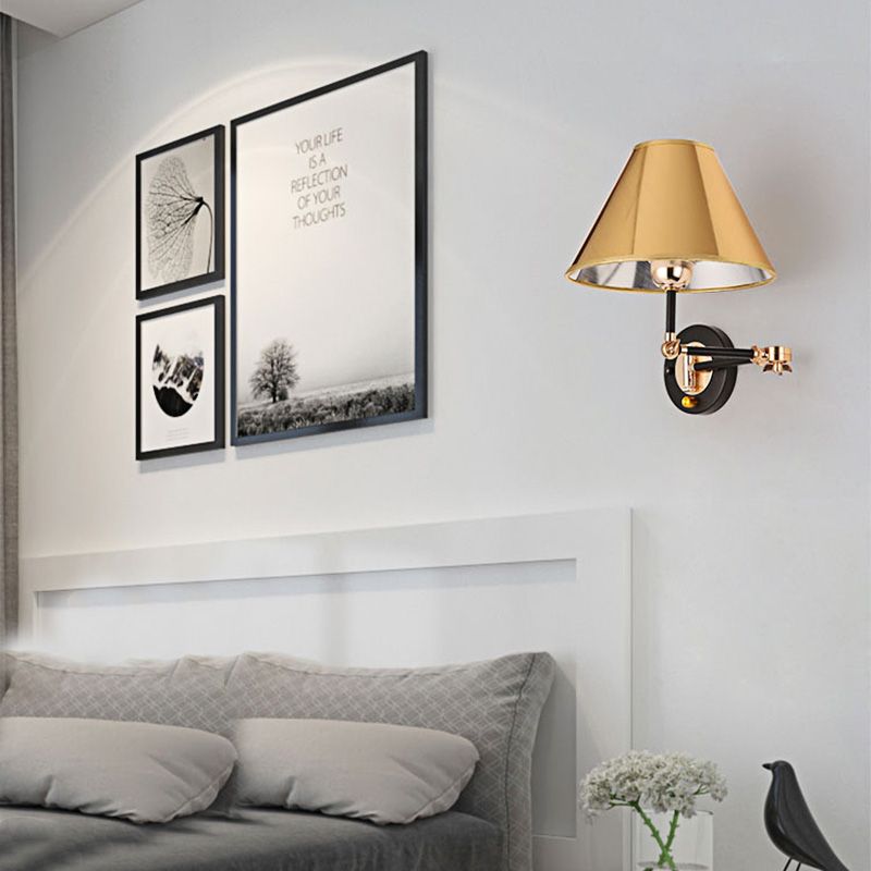Metal Cone Wall Light Nordic 1 Light 10" W Indoor Wall Mounted Lamp with Swing Arm in Gold Finish