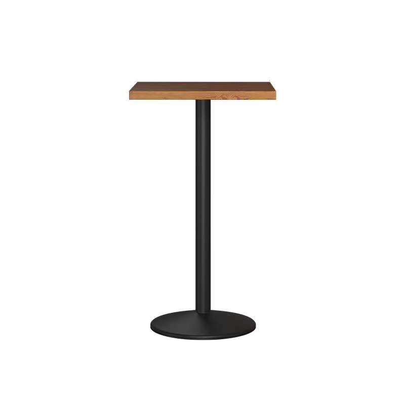 Industrial Style Black Iron Bar Table Wood Brown Top Bistro Table with Pedestal