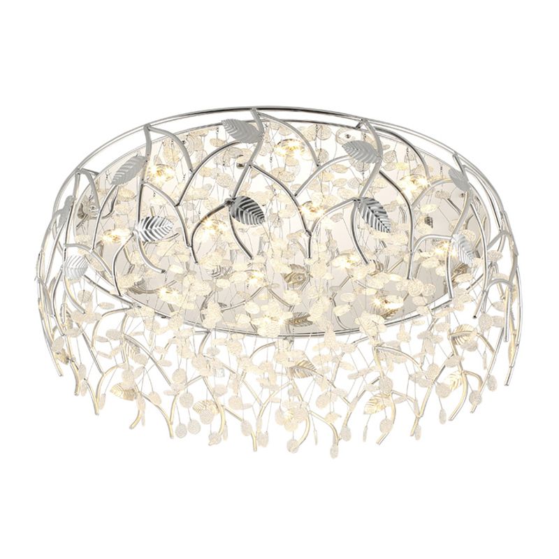 Lampe encastrée de salon ronde en cristal LED luminaire encastré contemporain en chrome