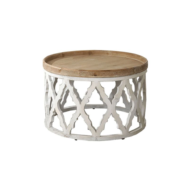 Drum Shaped Coffee Table French Country Distressed Wood Cocktail Table