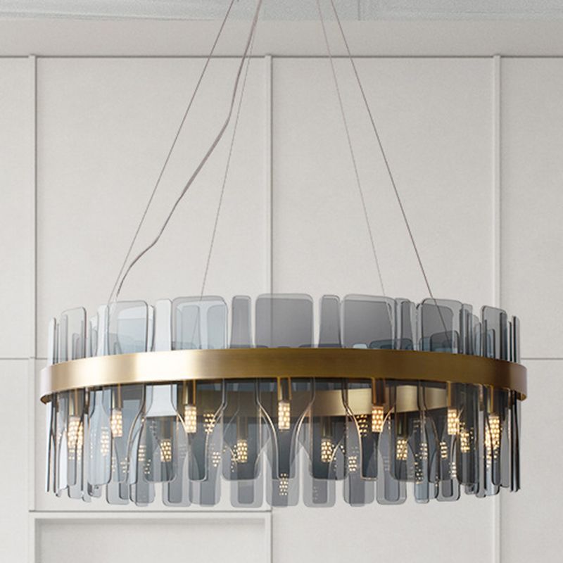Gold Circular Pendant Lamp Modern Minimalist Smoked Glass Living Room Hanging Ceiling Light