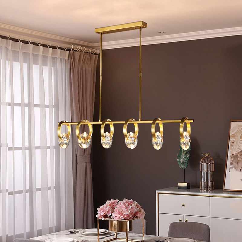 Contemporary Island Light Rings Crystal Island Lights in Gold for Kitchen