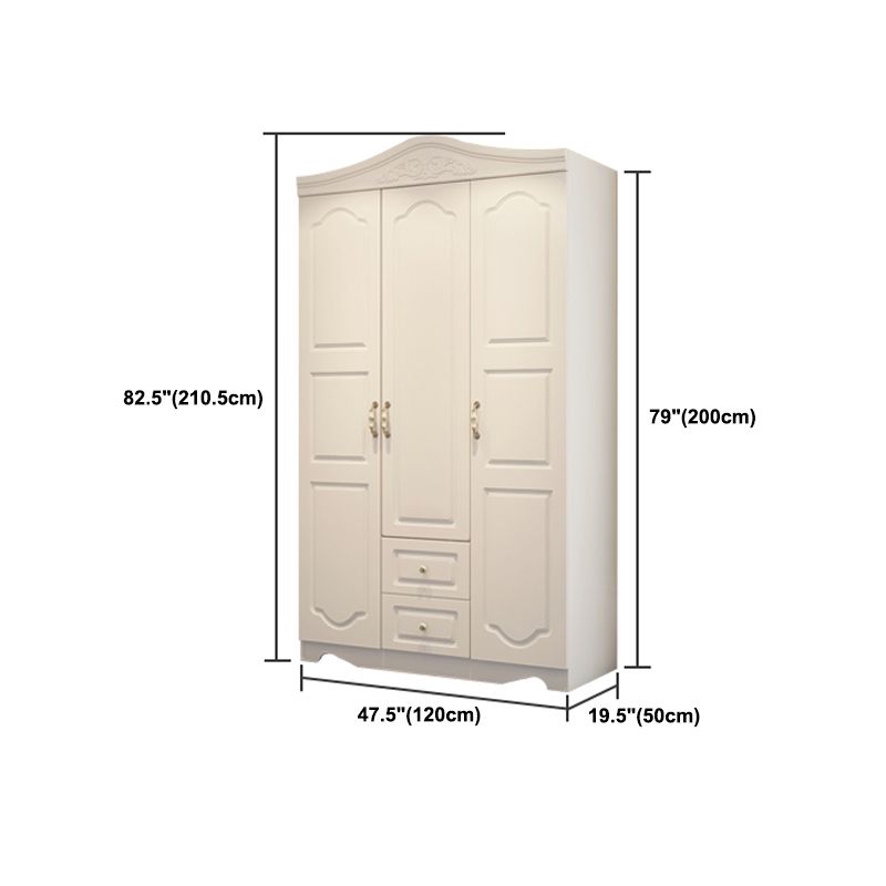 White French Country Wardrobe Armoire Engineered Wood Cabinet with Solid Wood Clothing Rod