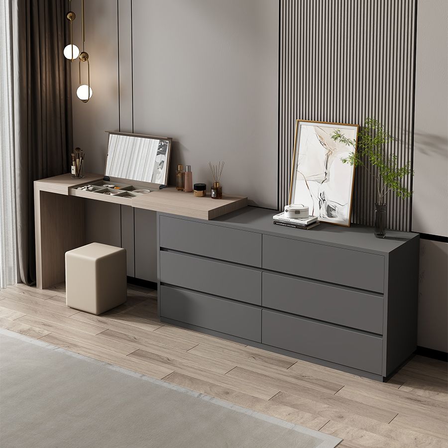Modern 6-Drawer Flip-top Makeup Vanity Set with Mirror and Stool