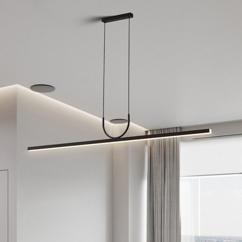 Linear 1 - Light LED Ceiling Pendant Fixture in Dark Black Aluminum Kitchen Island Fixture