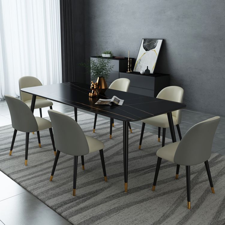 Industrial Sintered Stone Table for Restaurant Rectangle Black Dining Table with 4 Legs