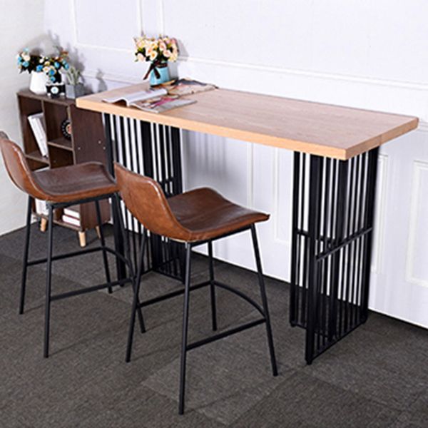 Industrial Rectangle Bistro Table Double Pedestal Solid Wood Bar Height Table in Brown