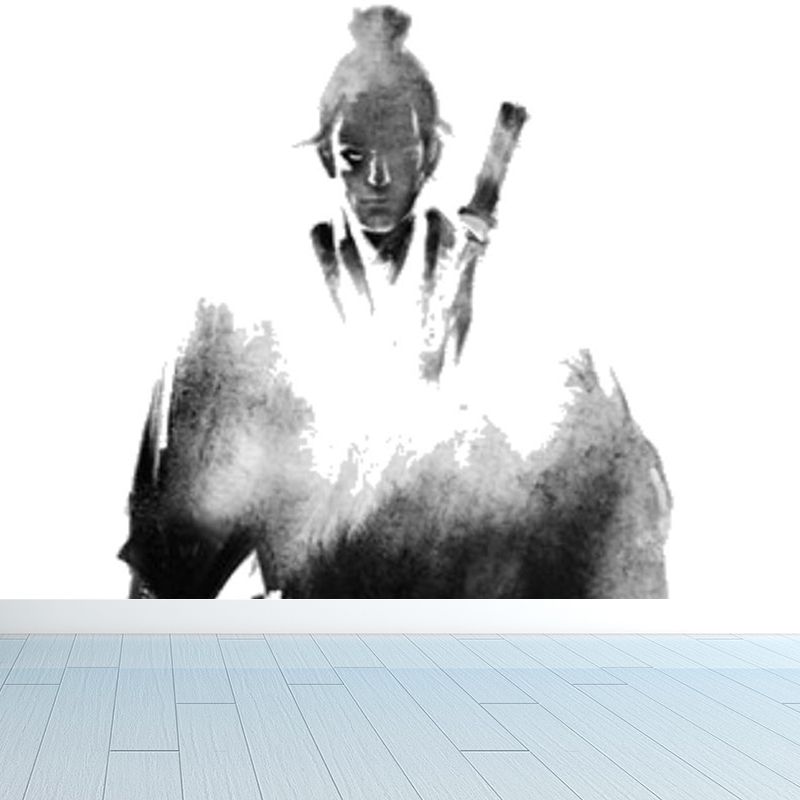 Black Swordsman Mural Decal for Decoration Contemporary Living Room Wall Covering